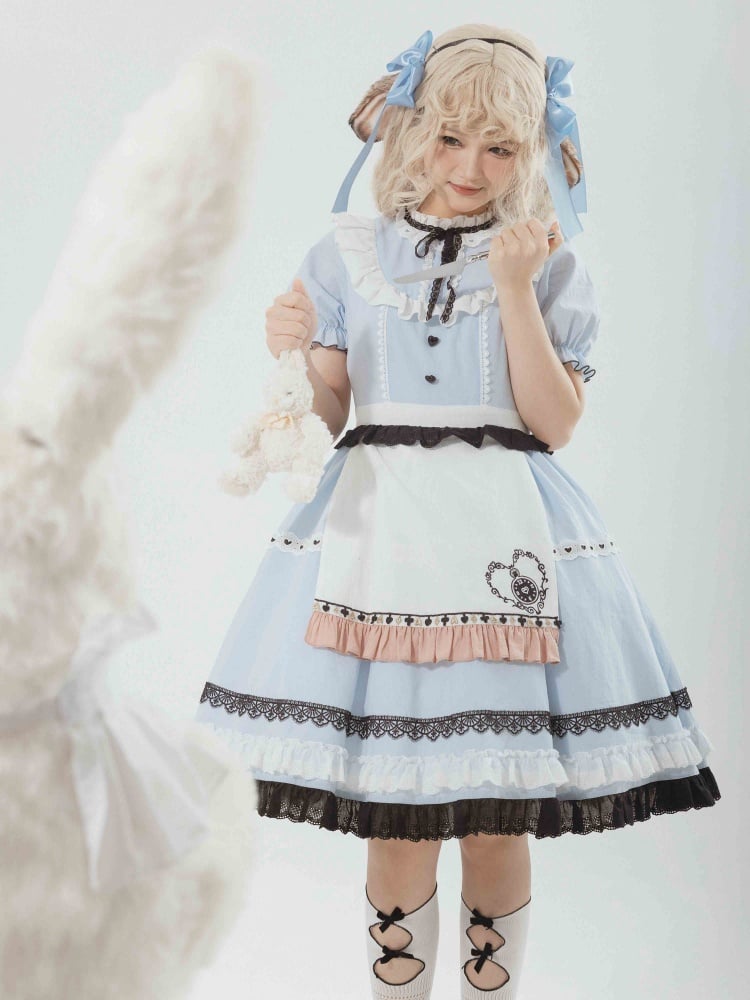 Blue Alice in Wonderland Dress One Piece with Removable Rabbit Ears Back