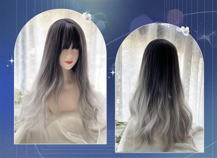 Black and Grey Ombre Hair Color Long Wavy Synthetic Wig