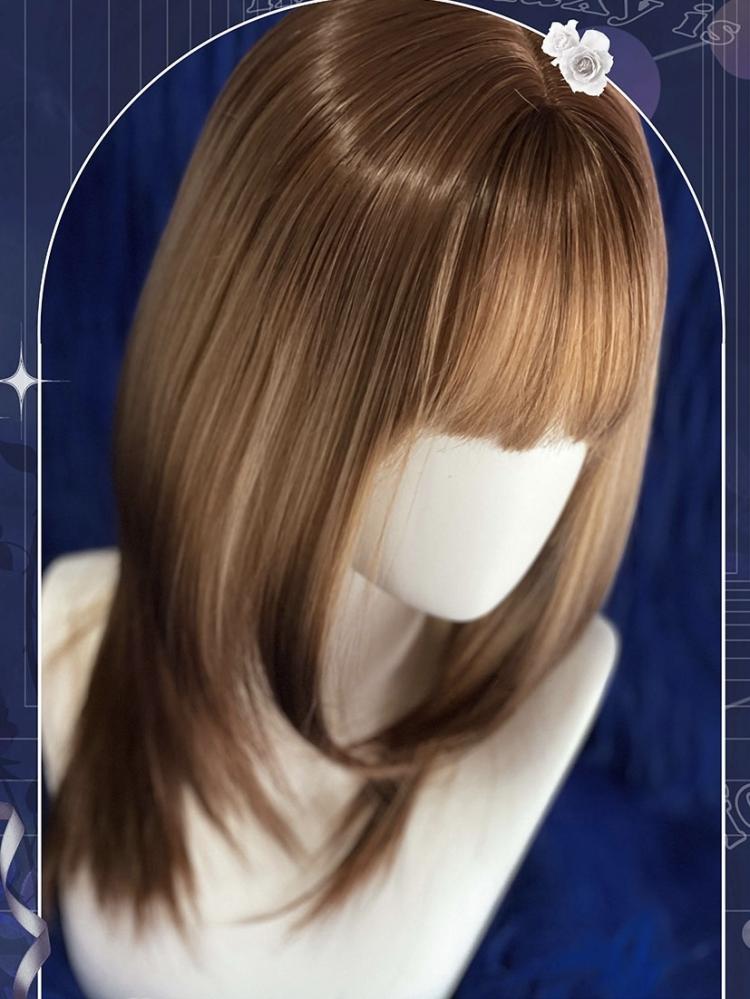 Brown Synthetic Wig with Bangs