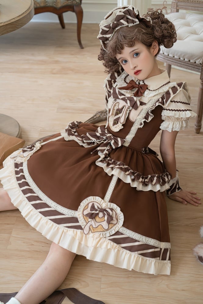 Brown Square Neckline Chocolate Stripes Jumper Skirt