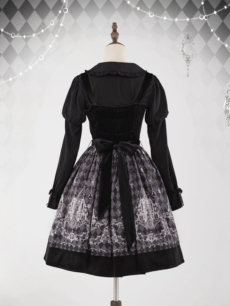 Black Velvet Bodice Check Pattern Gothic Jumper Skirt