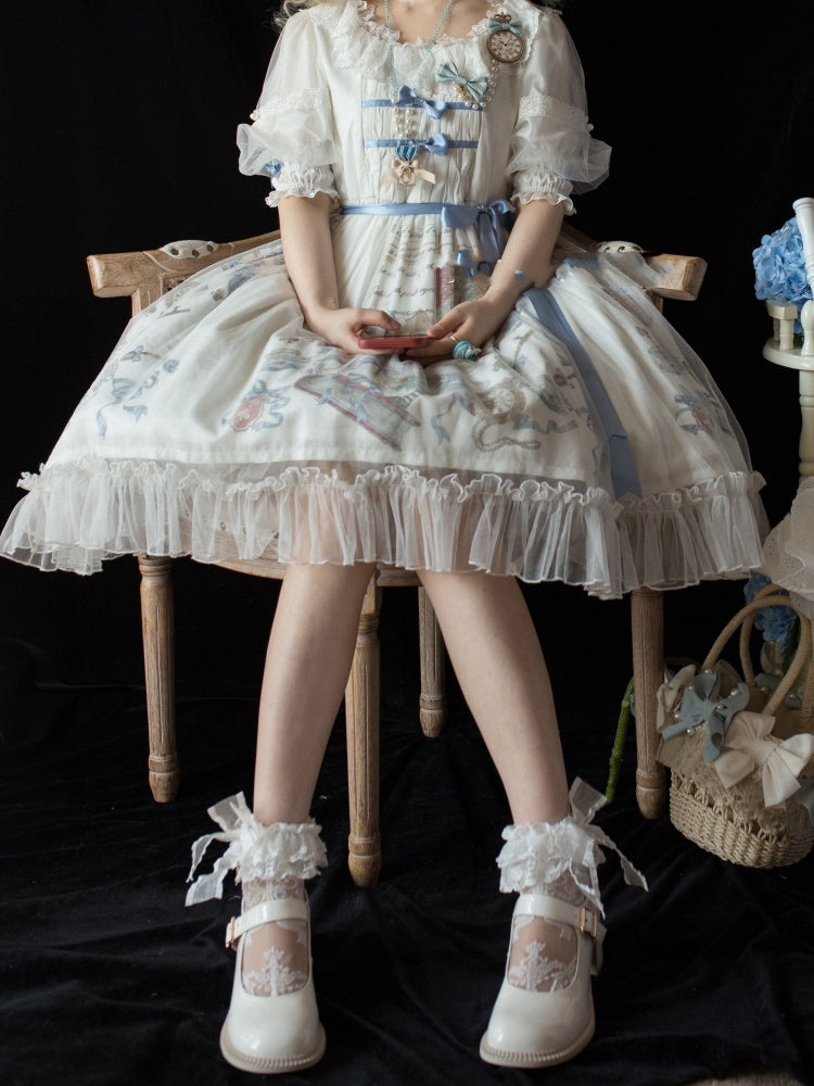 Dream For Alice Color White Bowknot Details Ruffle Hemline OP