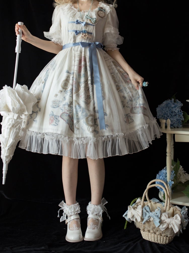 Dream For Alice Color White Bowknot Details Ruffle Hemline OP