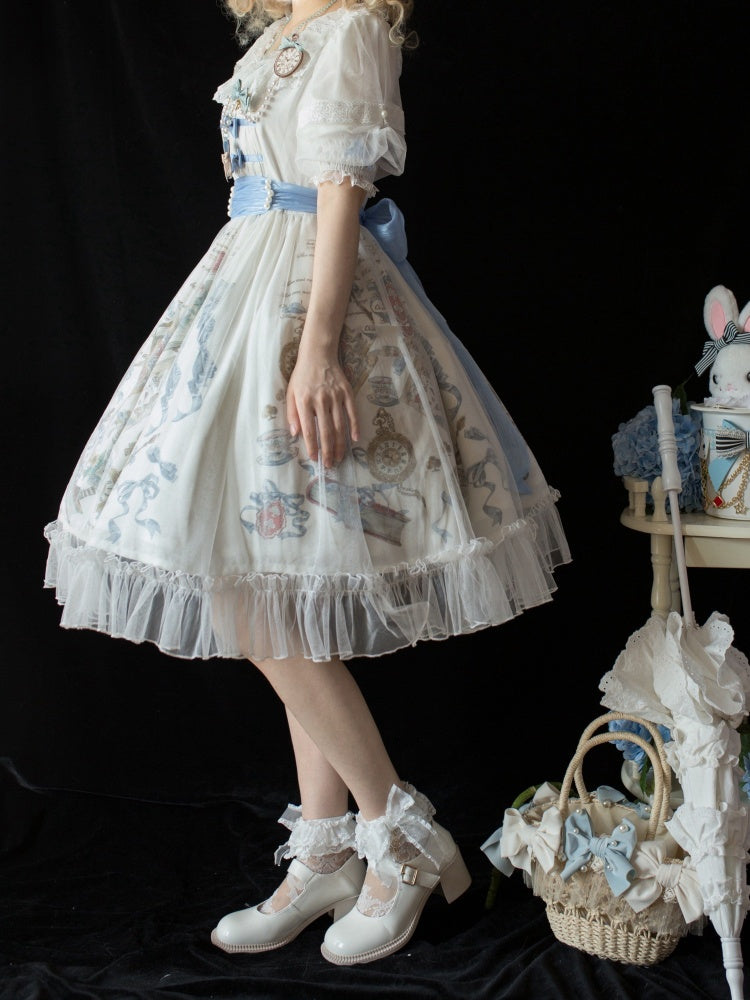 Dream For Alice Color White Bowknot Details Ruffle Hemline OP