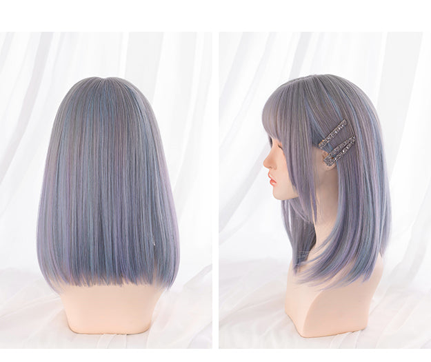 Ombre Gray to Violet Shoulder Length Straight Synthetic Wig