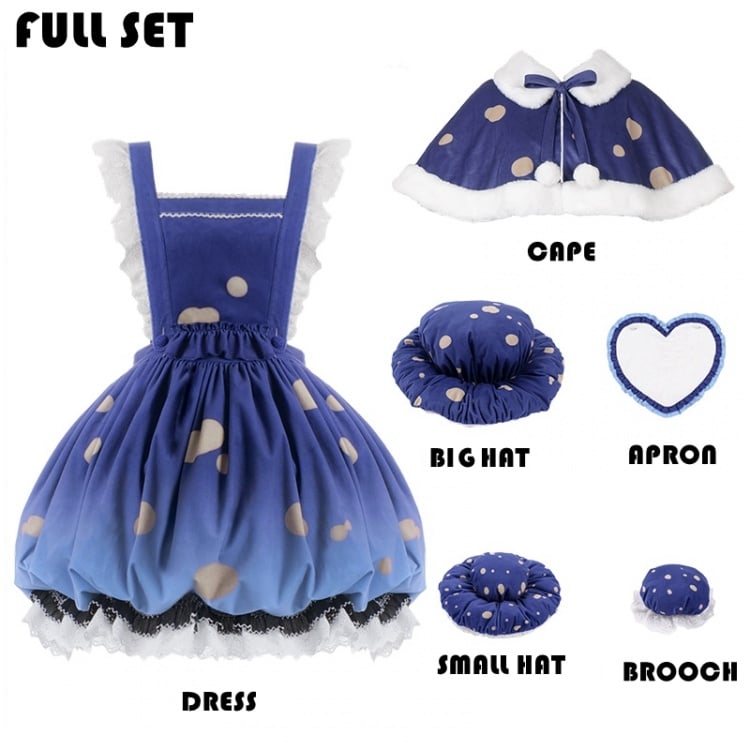 Blue Mushroom Bubble Overall Skirt Full Set for Winter and Autumn