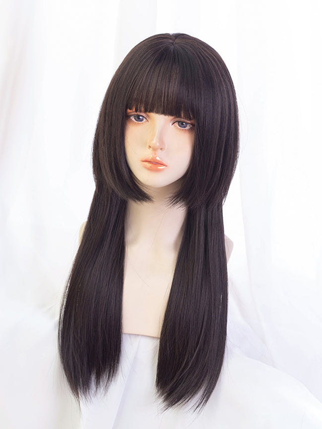 Dark Brown Straight Jellyfish Haircut Synthetic Wig