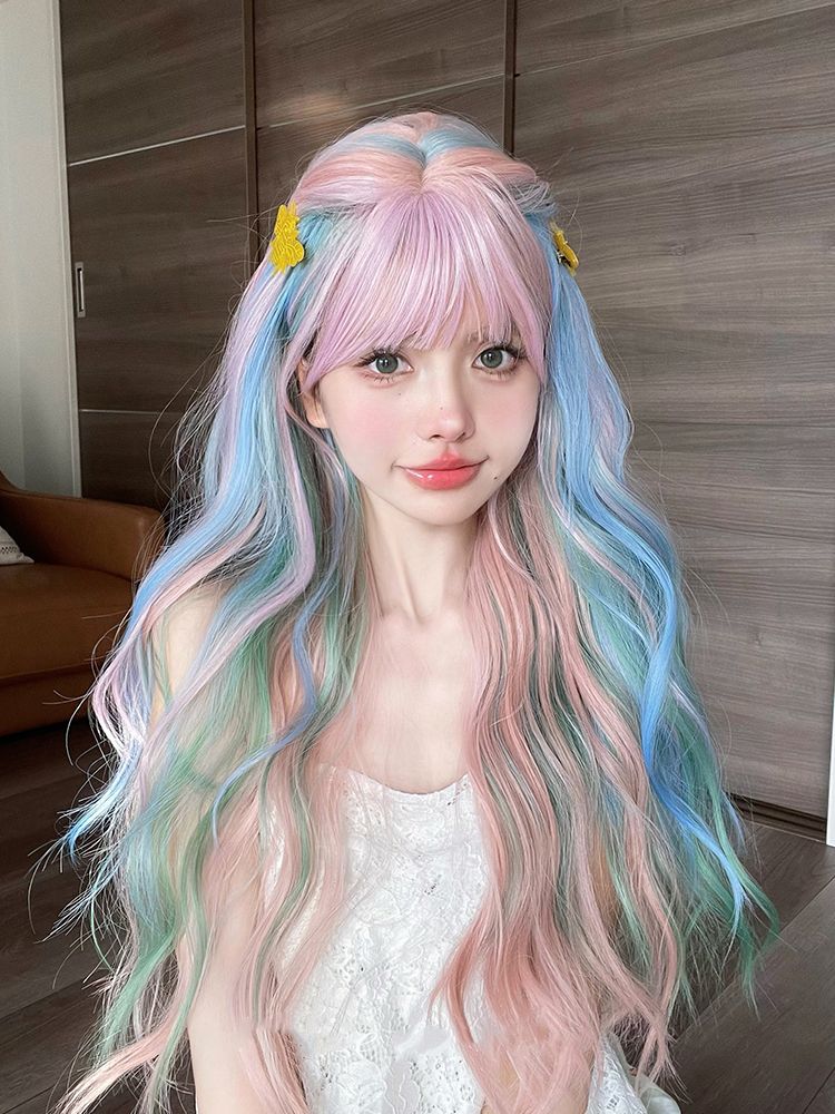 Rainbow Mixed Color Long Wavy Synthetic Wig