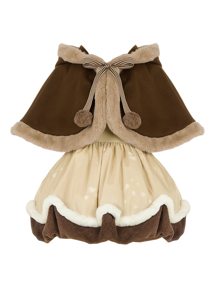 Brown Christmas Reindeer Horns Bubble Jumper Skirt Full Set - Sukuroi