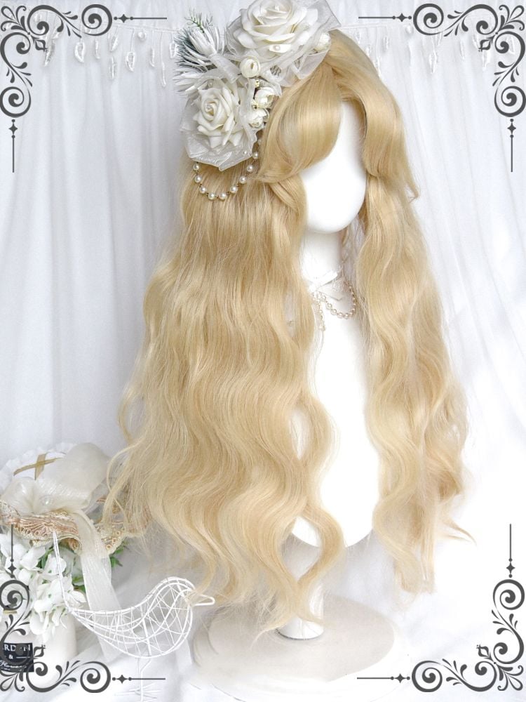 Gold Curtain Bangs Wavy 70CM Synthetic Wig