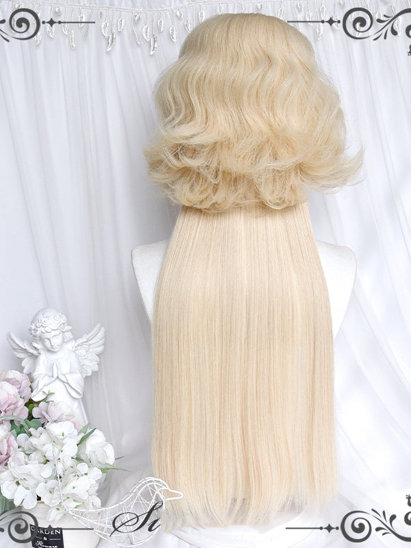 White Gold Wavy Short Synthetic Wig and Straight Synthetic Hair Weft Set