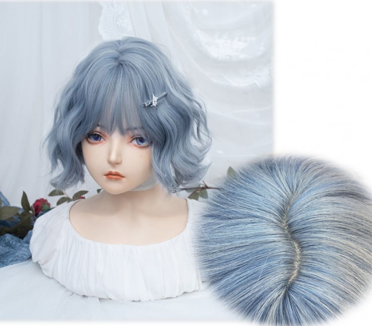 Dusty Blue Short Wavy Synthetic Wig