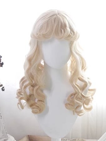 Blonde Wavy Synthetic Wig with Curly Bangs