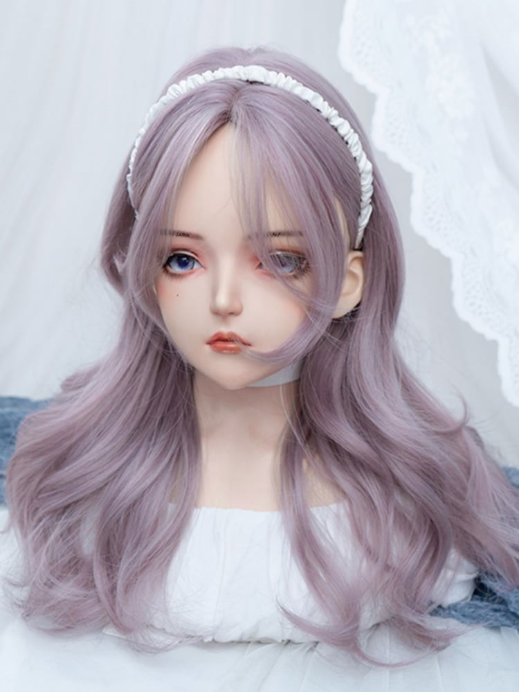 Curtain Bangs Dusty Purple Wavy Synthetic Wig