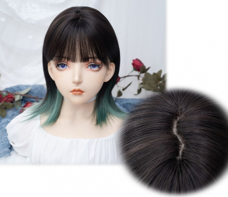 Dip Dyed Green Shoulder Length Black Synthetic Wig