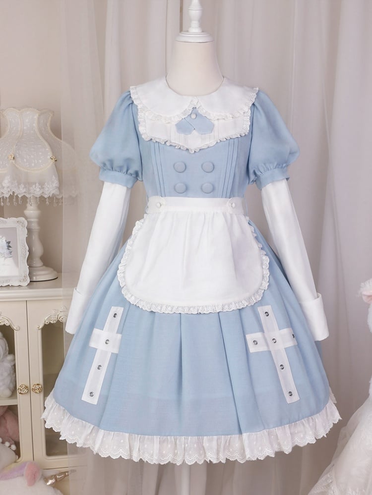 Blue and White Cross Applique One Piece Detachbale Sleeves