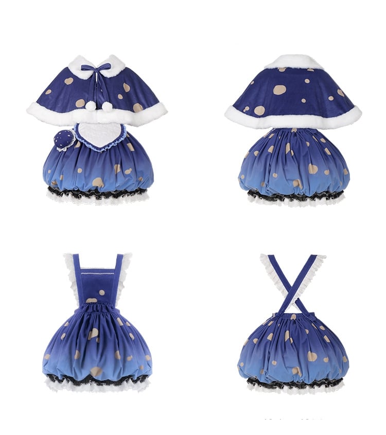 Blue Mushroom Bubble Overall Skirt Full Set for Winter and Autumn