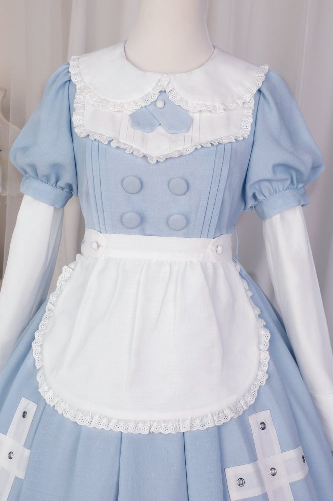 Blue and White Cross Applique One Piece Detachbale Sleeves