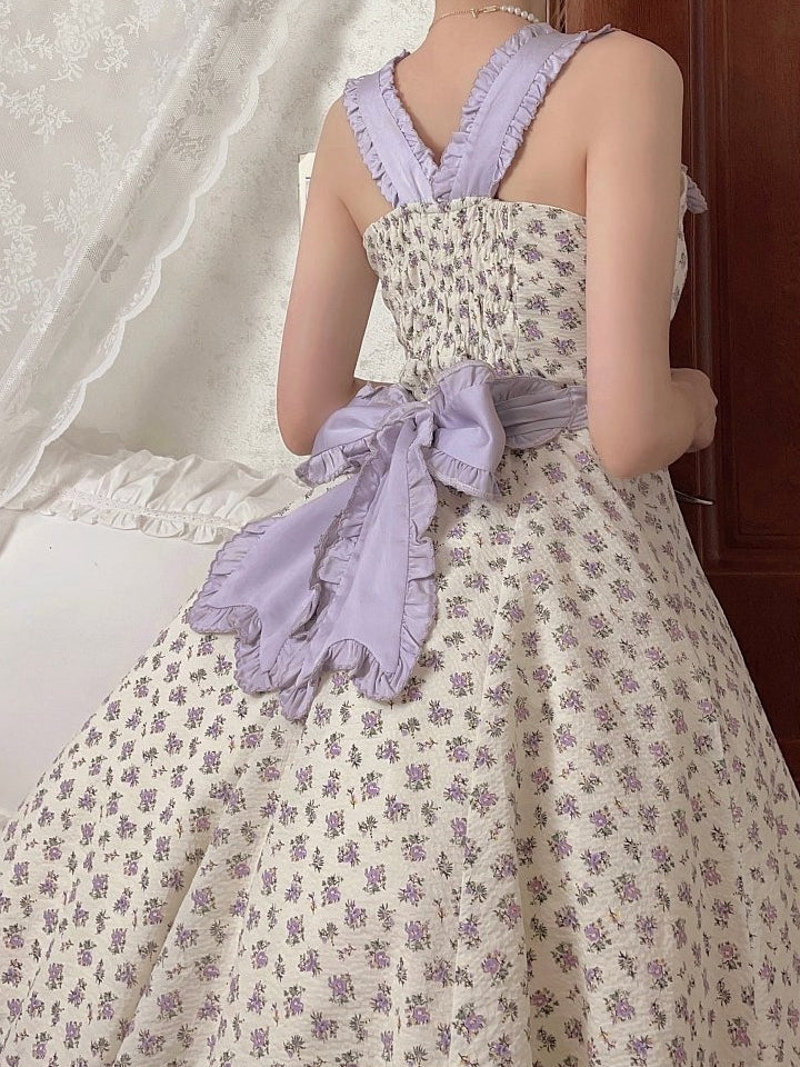 Flipped Purple Floral Print High Waist Elegant Jumper Skirt