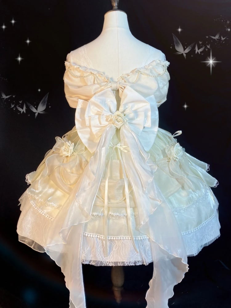 Belle Ivory Princess Dress Roses Knee Length Ball Gown Hanayome Dress