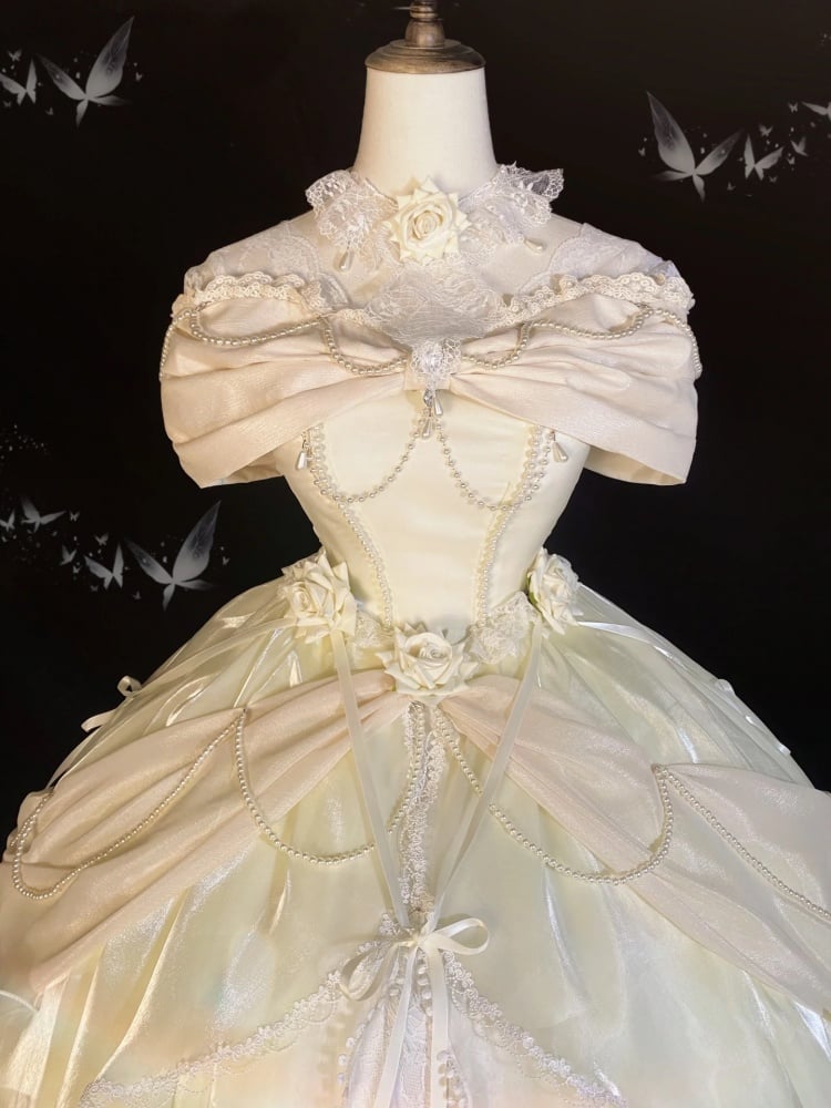 Belle Ivory Princess Dress Roses Knee Length Ball Gown Hanayome Dress