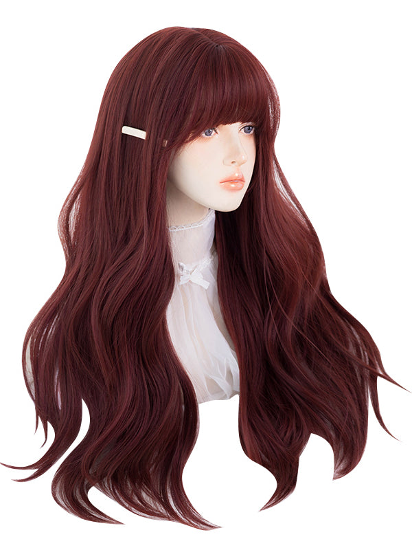 Clearance-Rose Red Wavy Under Bust Length Synthetic Wig