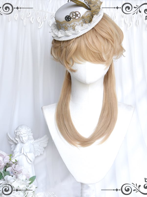 Flax Gold Curly Ouji Short Wig with Tail