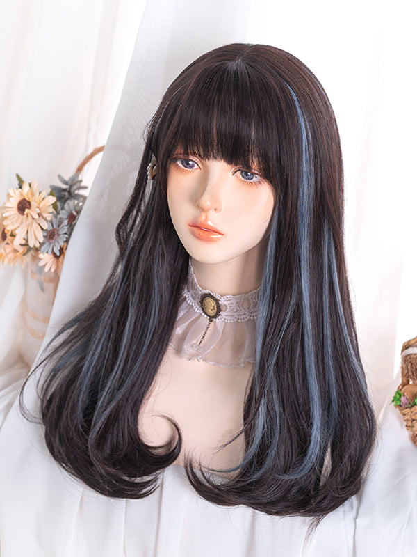 Dusty Blue Highlights Wavy Synthetic Wig