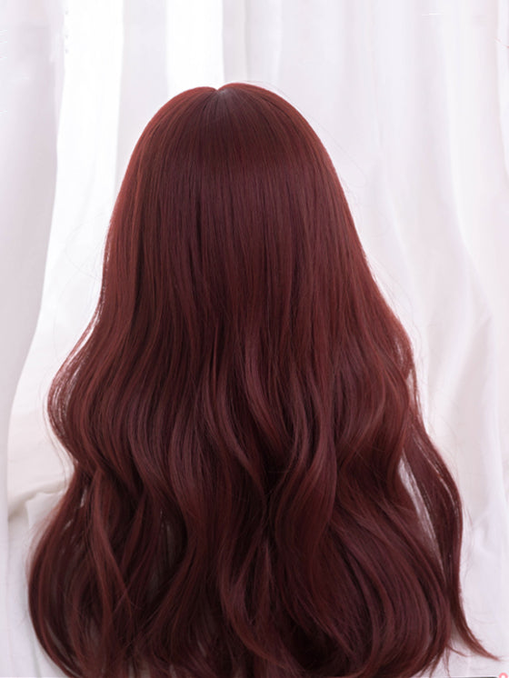 Clearance-Rose Red Wavy Under Bust Length Synthetic Wig