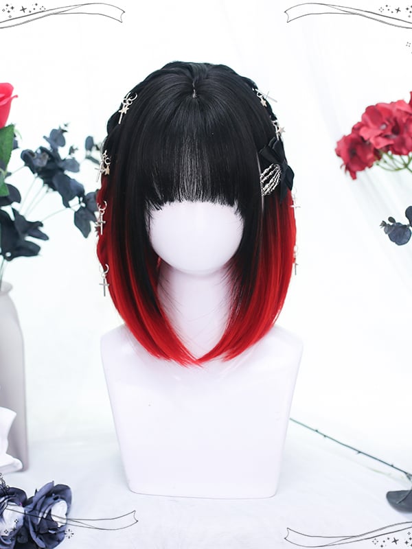 Black and Red Short Synthetic Wig