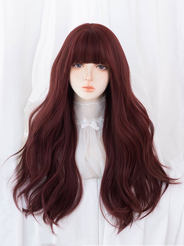 Clearance-Rose Red Wavy Under Bust Length Synthetic Wig