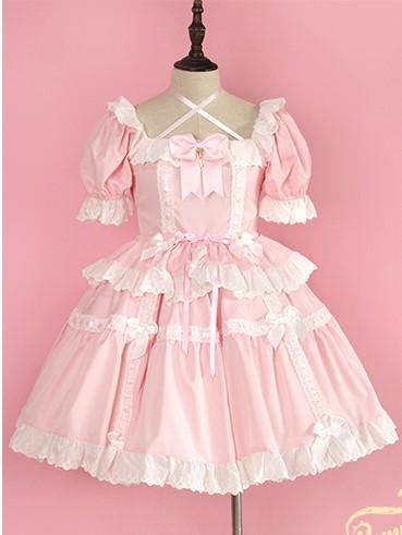 Dolls Frill Bowknot Details High Waist Short Sleeves One Piece