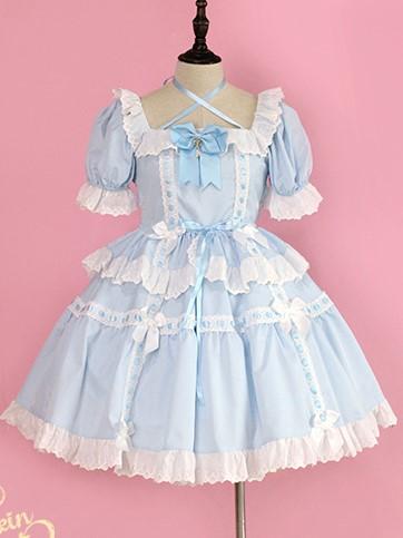 Dolls Frill Bowknot Details High Waist Short Sleeves One Piece