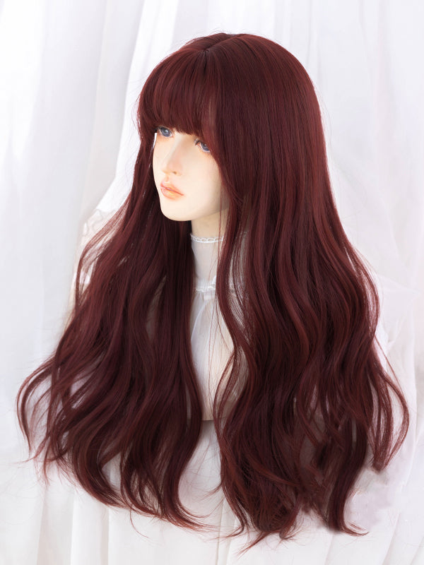 Clearance-Rose Red Wavy Under Bust Length Synthetic Wig