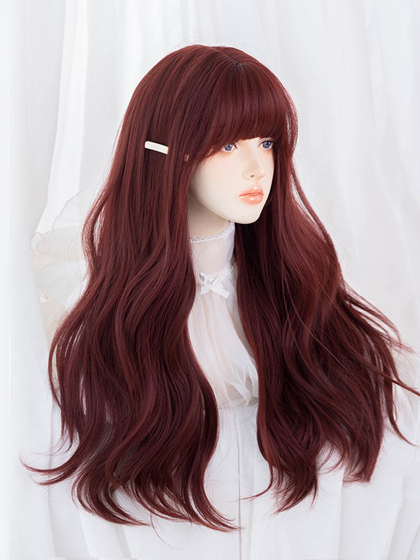 Clearance-Rose Red Wavy Under Bust Length Synthetic Wig