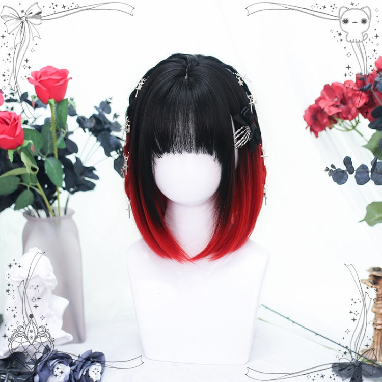 Black and Red Short Synthetic Wig