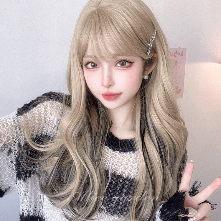 Waist Length Wavy Blonde Black Highlight Hair Color Synthetic Wig
