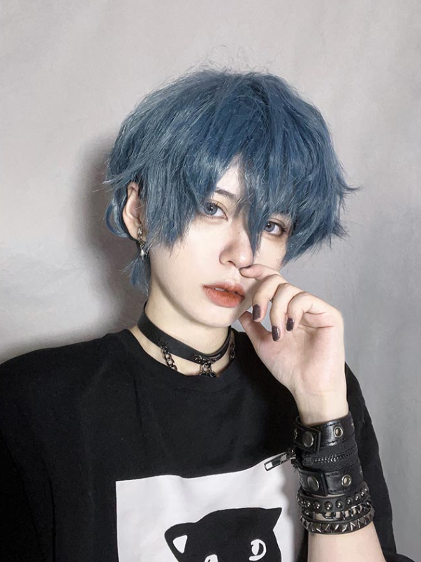 In Stock Dusty Blue Boy Style Wig