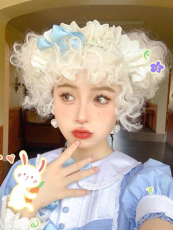 White Mid Length Wool Curly Wig