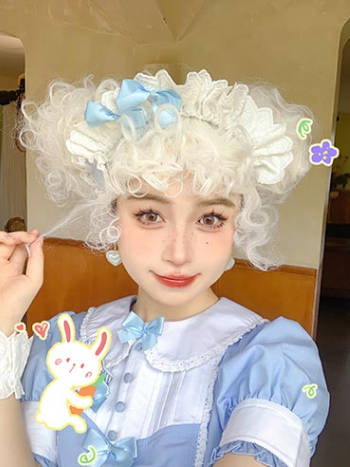 White Mid Length Wool Curly Wig