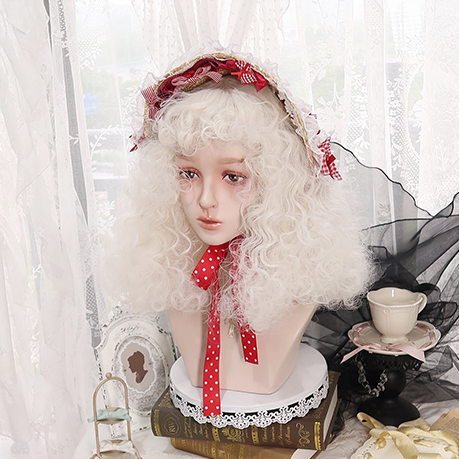 White Mid Length Wool Curly Wig