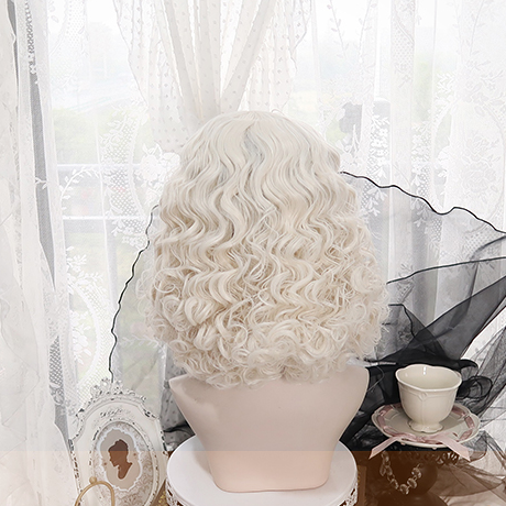 White Mid Length Wool Curly Wig