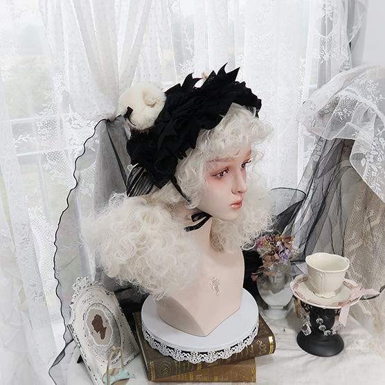 White Mid Length Wool Curly Wig