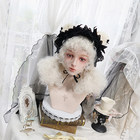 White Mid Length Wool Curly Wig