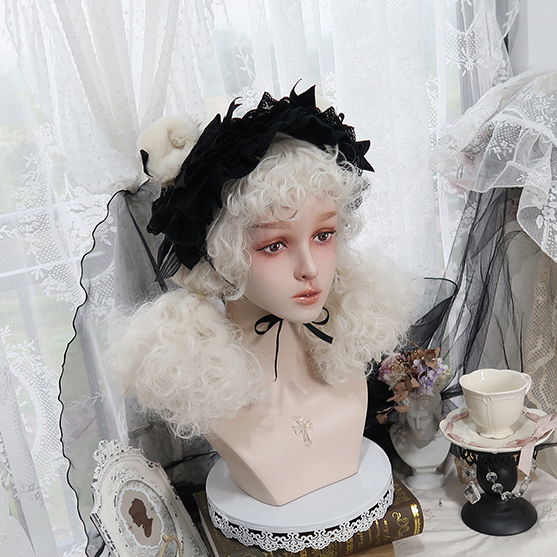 White Mid Length Wool Curly Wig