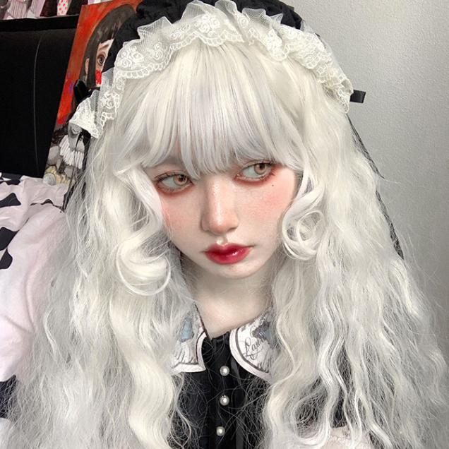 In Stock 120cm Moonlight White Curly Wig