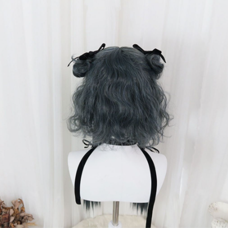 In Stock Ink Blue Curly Bangs Wig