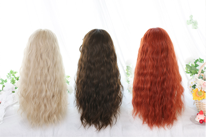 Clearance-Orange Long Curly Wig with Curly Bangs