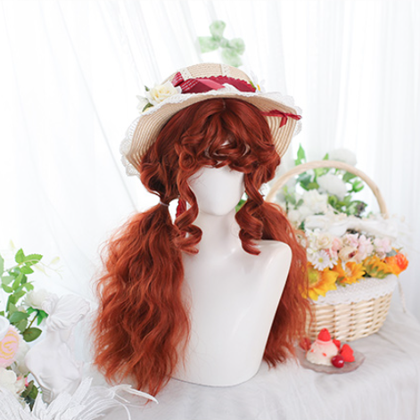 Clearance-Orange Long Curly Wig with Curly Bangs