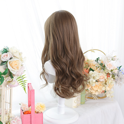 Brown Long Wavy Wig with Air Bangs